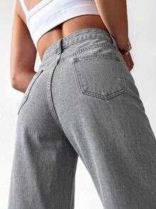 EURMUSE High Waist Wide Leg Jeans - Grey - View 4