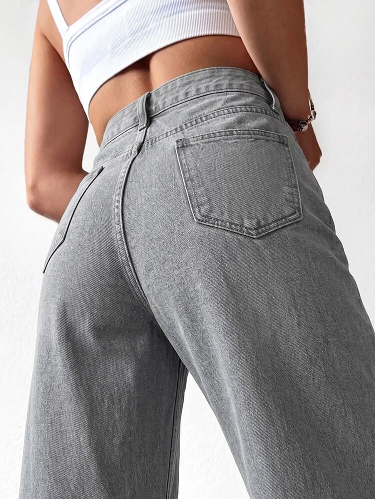 EURMUSE High Waist Wide Leg Jeans - Grey - View 4