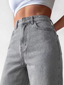 EURMUSE High Waist Wide Leg Jeans - Grey - View 5