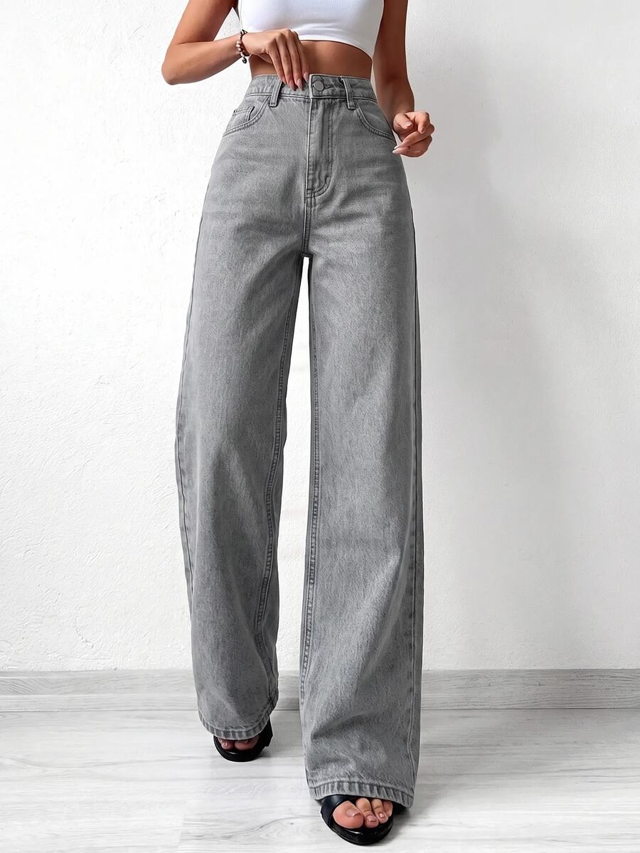 EURMUSE High Waist Wide Leg Jeans - Grey - View 1