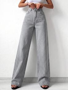 EURMUSE High Waist Wide Leg Jeans - Grey - View 3