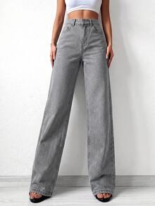 EURMUSE High Waist Wide Leg Jeans - Grey - View 6