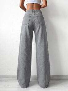 EURMUSE High Waist Wide Leg Jeans - Grey - View 2