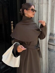 Aloruh Women's Street Vintage Long Sleeve Cape Trench Coat Jacket - Khaki - View 7