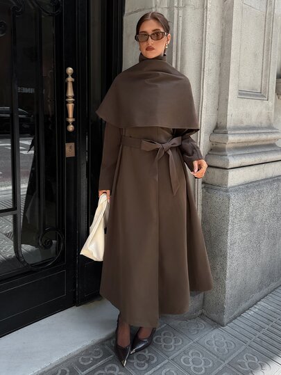 Aloruh Women's Street Vintage Long Sleeve Cape Trench Coat Jacket