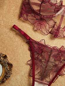 PinupPomp 2 件女士肤色性感内衣套装 - 中紫紅色 - 查看 5