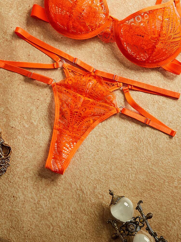 PinupPomp 2pcs Orange Underwire Bra Set, Fresh & Youthful - Orange - View 5