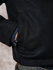 男士編織時尚休閒寬鬆長袖拉鍊襯衫 秋冬款 頹廢風 - 黑色 - 查看 10