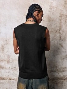 Skyrend Men's Casual Solid Color V-Neck Sweater Vest, Versatile (T-Shirt Not Included), Fall/Winter Fall/Autumn/Winter Grunge - Black - View 3
