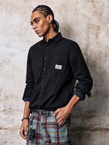 Skyrend Men's Casual Cotton Shirt, Solid Color, Comfortable, Multi-Pocket, Vintage Style, Suitable For Daily Wear, Spring/Autumn, Long Sleeve Top Grunge - Black - View 7