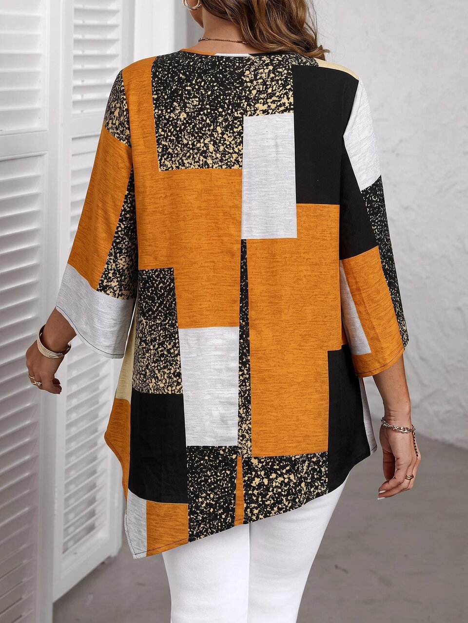 Women's Plus Size Geometric Print Asymmetrical Shirt Fall Winter 2026 Fall Outfits Going Out Tops For Women