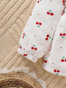 SHEIN 女童 4-7 歲可愛櫻桃圖案保暖內裡連帽外套，秋冬百搭日常保暖長袖鋪棉外套 - 白色 - 查看 7