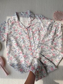 Comfortcana 花卉印花翻领短袖睡裤睡衣套装 - 彩色 - 查看 8
