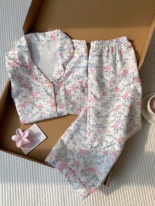 Comfortcana 花卉印花翻领短袖睡裤睡衣套装 - 彩色 - 查看 7