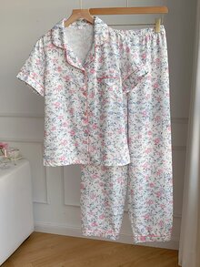 Comfortcana 花卉印花翻领短袖睡裤睡衣套装 - 彩色 - 查看 3