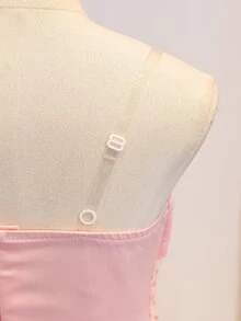 女童法式奢華粉色緞面不對稱領口亮片中長晚禮服，柔和灰粉色啞光 3D 大蝴蝶結裝飾大裙擺優雅洋裝 - 粉色 - 查看 8