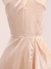 女童優雅夏季米色掛脖緞面修身正式禮服，派對伴娘、婚禮、花童適用 - 杏色 - 查看 4