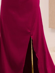 女童優雅奢華夏季酒紅色緞面蝴蝶結修身正式禮服，適合晚宴、宴會、聖誕節、婚禮、花童、舞會、度假、畢業季、返校及其他場合 - 酒紅色 - 查看 8