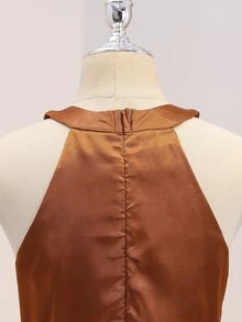 SHEIN 少女優雅奢華夏季棕色系緞面修身正式花童禮服，適合晚宴、宴會、感恩節、婚禮 - 棕色 - 查看 7