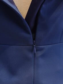 四季畢業季婚禮花童優雅舞會禮服，深藍色披肩式細肩帶背心上衣不對稱下擺晚禮服，女童返校時尚泡泡袖公主裙 - 藍色 - 查看 10
