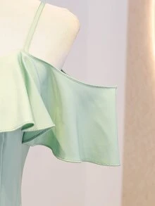 夏季畢業舞會 Sweet 16 婚禮花童優雅舞會禮服裙 灰色亮面緞面細肩帶荷葉袖 中大童女童派對洋裝 - 薄荷綠 - 查看 6