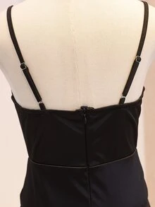 Vestido largo de sirena de satén con tirantes finos, patchwork de lentejuelas, ajustado, de alta gama para niñas, para temporada de bodas, baile de graduación, actuación, fiesta de cumpleaños, banquete, fiesta de noche, todas las estaciones, otoño - Negro - Ver 8