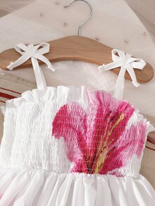 SHEIN Baby Girls Cute Casual Tropical Heart Pattern Dress Vacation White And Pink Summer Beach - White - View 8