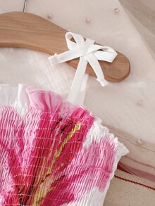 SHEIN Baby Girls Cute Casual Tropical Heart Pattern Dress Vacation White And Pink Summer Beach - White - View 6