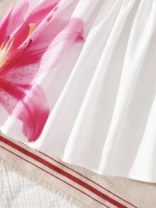 SHEIN Baby Girls Cute Casual Tropical Heart Pattern Dress Vacation White And Pink Summer Beach - White - View 5