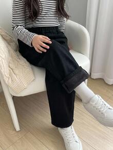 Dazy Kids 女童牛仔褲 春夏新款 後口袋水鑽喇叭褲 (大號) - 黑色 - 查看 1