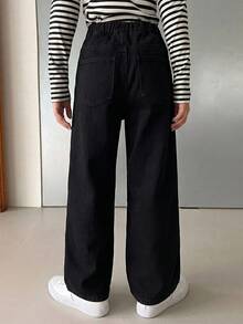 Dazy Kids 女童牛仔褲 春夏新款 後口袋水鑽喇叭褲 (大號) - 黑色 - 查看 2