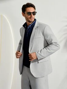 VeloEdit Men's Light Grey Summer Casual Business 2 Pieces Suit,Solid Color Suit Set Jacket And Pants,Simple Fashion Wedding Prom Suit For Daily Wear Husband WeddingFall Winter Formal - Light Grey - View 4