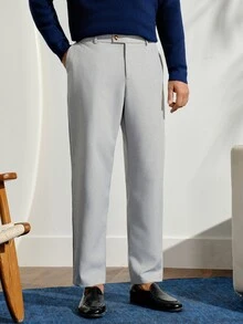 VeloEdit Men's Light Grey Summer Casual Business 2 Pieces Suit,Solid Color Suit Set Jacket And Pants,Simple Fashion Wedding Prom Suit For Daily Wear Husband WeddingFall Winter Formal - Light Grey - View 5