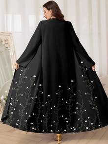 Al Najma Women's Elegant Floral Printed Arabic Abaya Robe, Modest - Black - View 2