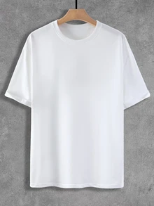 HUEFORM Loose Fit Men's Solid Color Round Neck Short Sleeve Casual T-Shirt - White - View 3
