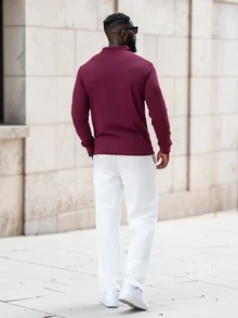 thenoahjr thenoahjr 1pc Men's Casual Quarter Button Long Sleeve Polo Shirt, Suitable For Spring/Autumn, For Golf, For Fall - Burgundy - View 7
