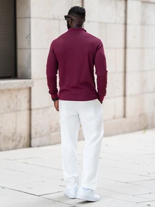 thenoahjr thenoahjr 1pc Men's Casual Quarter Button Long Sleeve Polo Shirt, Suitable For Spring/Autumn, For Golf, For Fall - Burgundy - View 3