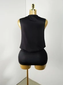 Mistrie Gaun Mini Motif Bintang Musim Gugur Terbaru, Desain Kontras Warna Berongga Seksi untuk Wanita - Hitam - View 3