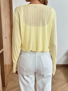 Easowa Women's Casual Solid Color Button-Front Lightweight Jacket Pale Yellow Ribbed Autumn/Winter Back To School Going Out Everyday Date Night - Yellow - View 3