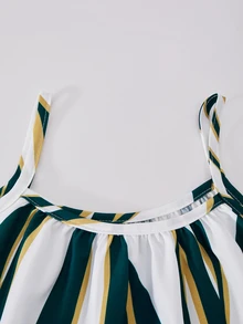 SHEIN ChillGrl 女童不对称波浪条纹印花无袖连衣裙，舒适休闲宽松 A 字拼接荷叶边下摆连衣裙，适合春夏日常休闲穿着 - 彩色 - 查看 6