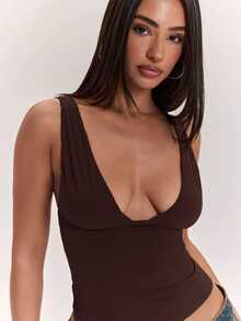 SHEIN BAE CURVE Atasan Lengan Panjang Cokelat Ukuran Plus Wanita; Pakaian Dasar Serbaguna yang Cocok untuk Dipadukan di Musim Gugur dan Musim Dingin; Menampilkan Gaya Seksi dan Bagian Dada Terintegrasi - Coffee Brown - View 8
