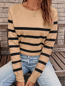 Easowa Casual French French French Beige Round Neck Raglan Sleeve Women Sweater In Autumn Office Brunch Brunch - Camel - View 6