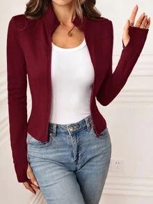 Easowa 女款秋冬休閒運動風保暖內裡修身輕量夾克，健身運動用，酒紅色 - 酒紅色 - 查看 7