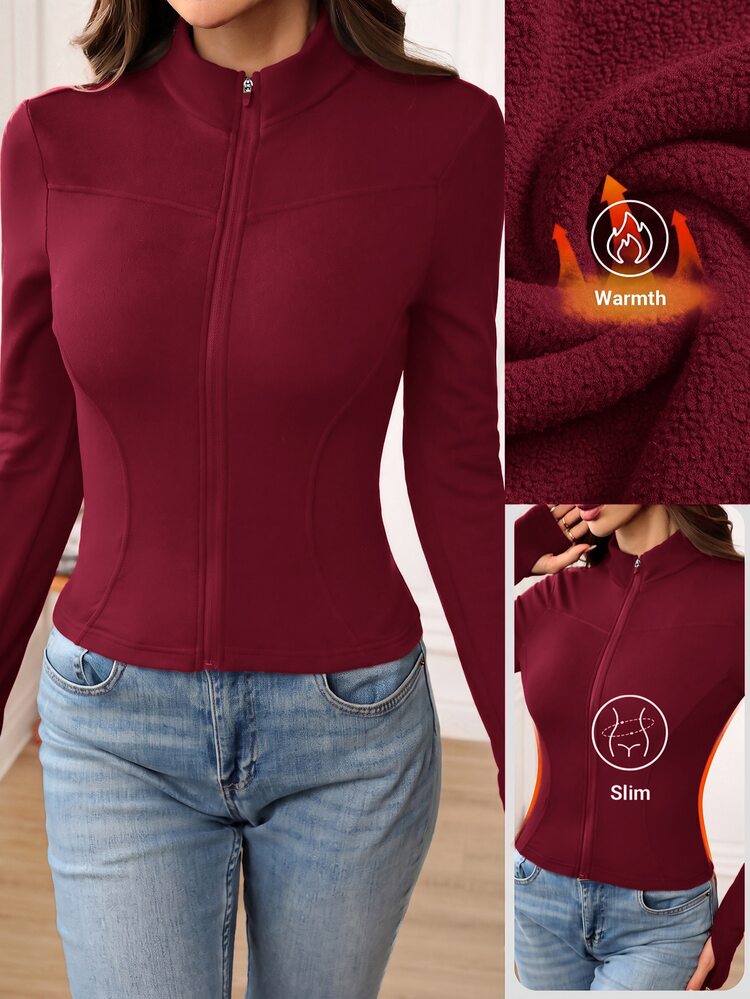 Easowa Women's Autumn/Winter Casual Athleisure Thermal-Lined Slim Fit Lightweight Jacket Gym Burgundy Red Gym Workout - Burgundy - View 1