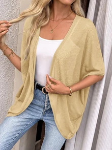 EMERY ROSE Women's Minimalist Casual Versatile Knit Thin Cardigan For Vacation, Beach Travel Office And Seaside Tan Autumn - Khaki - View 1
