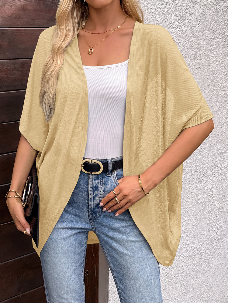EMERY ROSE Women's Minimalist Casual Versatile Knit Thin Cardigan For Vacation, Beach Travel Office And Seaside Tan Autumn - Khaki - View 3