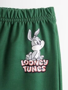 LOONEY TUNES X SHEIN طقم سويت شيرت وبنطلون رياضي مخطط بألوان متباينة للأطفال الذكور - لون مشمشي - مشاهدة 6