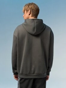 Caldwick Men's Autumn/Winter Minimalist Mountain Slogan Print Pocket Drawstring Hooded Sweatshirt, Long Sleeve Top - Dark Grey - View 4