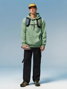 Caldwick 1pc Loose-Fit Men's Mountain And Slogan Print Hoodie With Thermal Lining, Pocket And Drawstring , Fall Winter - Mint Green - View 2