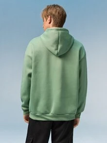 Caldwick 1pc Loose-Fit Men's Mountain And Slogan Print Hoodie With Thermal Lining, Pocket And Drawstring , Fall Winter - Mint Green - View 3